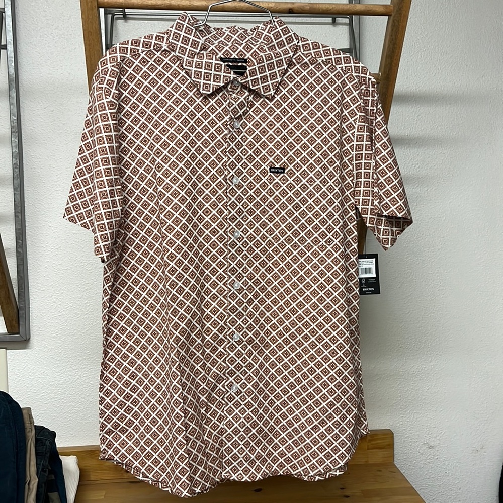 Brixton Charter Print SS Woven Off White/Brick Medium